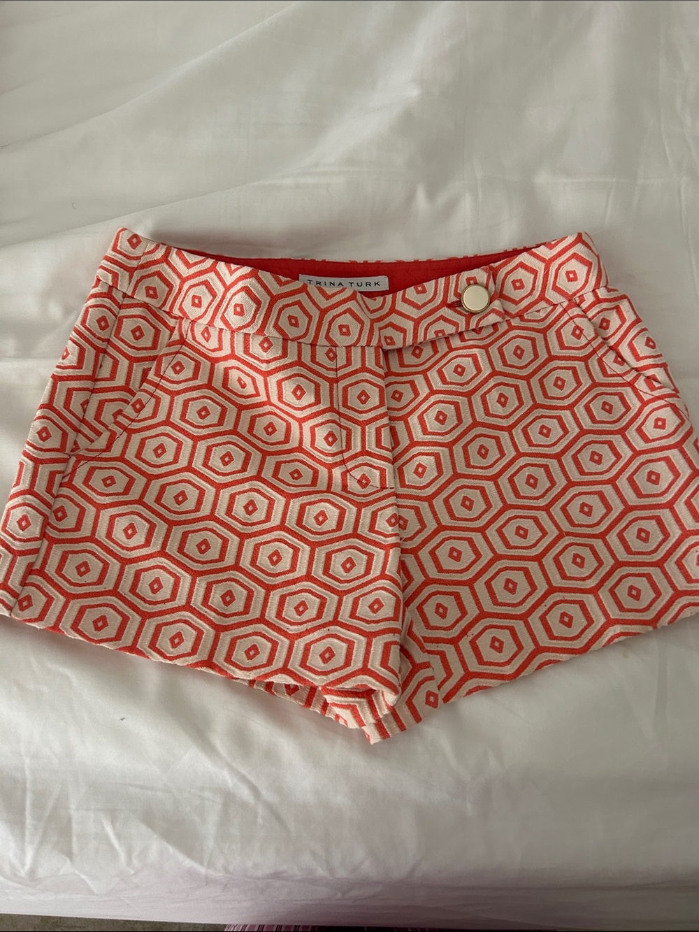 Trina Turk Coral and Cream Geometric  Shorts